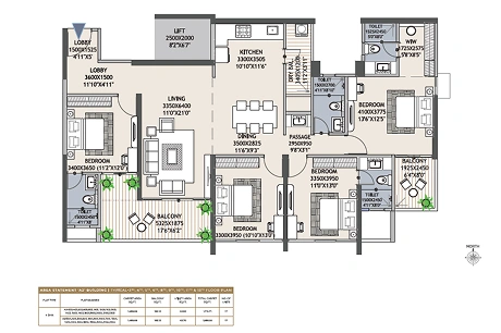 2 BHK residence floor plan layout
